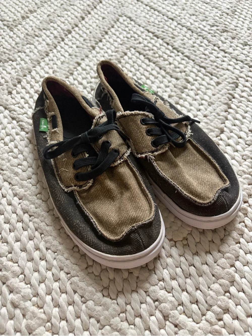 SANUK Lil Chum Little Boys Size 3 Slip On Canvas Boat Deck Shoes EUC